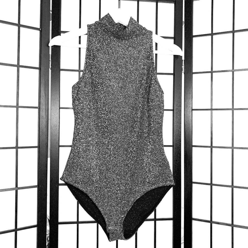 H&M sleeveless black silver glitter bodysuit